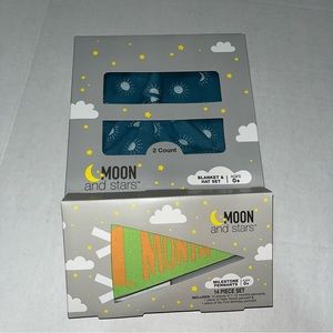 Moon and Stars Blanket and Hat Set Plus 14 Piece Milestone Pennants New in Boxes